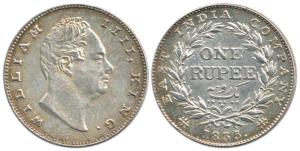 William IV, Silver Rupee, 1835, ‘F’ raised on truncation. About Extremely Fine.