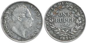 William IV, Silver Rupee, 1835, Calcutta Mint, obv. A, rev. III, Dug out 'F'. Fine+.