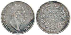 William IV, Silver Rupee, 1835, obv. 'F' incuse, rev. 19 Berries, rev. ribbon bow above da