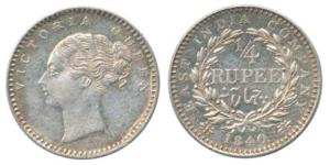 Victoria Queen, Silver ¼ Rupee, 1840, continuous legend, Calcutta Mint, obv. English head,