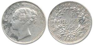 Victoria Queen, Silver ¼ Rupee, 1840, continuous legend, obv. no initial, rev. 19 Berries.