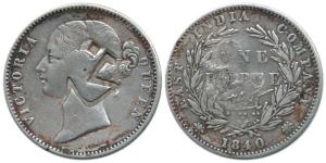 Victoria Queen, Silver Rupee, 1840, continuous legend, counter-marked in Arabic Nejd on ob