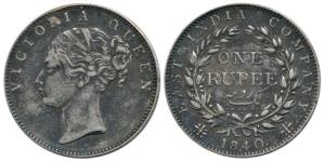 Victoria Queen, Silver Rupee, 1840, continuous legend, Calcutta Mint, English head small l
