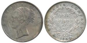 Victoria Queen, Silver Rupee, 1840, continuous legend, Calcutta Mint, English head, 19 Ber