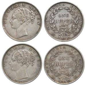 Victoria Queen, Silver Rupee (2), 1840, continuous legend, Calcutta Mint, obv. English mod