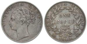Victoria Queen, Silver Rupee, 1840, continuous legend, Calcutta Mint, obv. English modifie