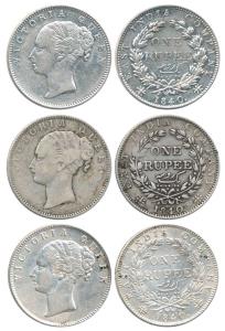 Victoria Queen, Silver Rupee (3), 1840, continuous legend, obv. 'S' incuse, rev. with rais