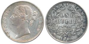 Victoria Queen, Silver Rupee, 1840, divided legend, WW incused. Extremely Fine.