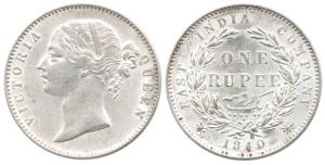 Victoria Queen, Silver Rupee, 1840, Madras Mint, obv. WWS raised, rev. 28 Berries. About V