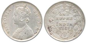 Victoria Queen, Silver Rupee, 1862, Bombay Mint, B / II / 0 / 0, thick lettering type, bot