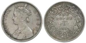 Victoria Queen, Silver Rupee, 1862, Bombay Mint, B / II / I / 0, First Year. Fine+, Scarce
