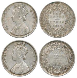 Victoria Queen, Silver Rupee (2), 1862, Bombay Mint, B / II / 1 / 0. Fine. (2)