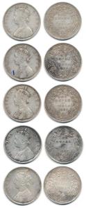 Victoria Queen, Silver Rupee (5), 1862, Bombay Mint, B / II / 2 / 0. About Very Fine to Ve
