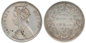Victoria Queen, Silver Rupee, 1862, A / II / 0 / 6 Broken 1 and 8 in 1862 and Broken ‘E’ o