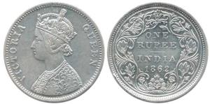 Victoria Queen, Silver Rupee, 1862, A / II / 0 / 7, 'R' of Victoria lettering, re-engraved