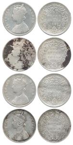 Victoria Queen, Silver Rupee (4), 1862, Bombay Mint, A / II / 0 / 10. Fine to Very Fine, S