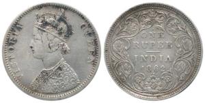 Victoria Queen, Silver Rupee, 1862, A / II / I / 2 with crescent, 6 dots die used for Twel