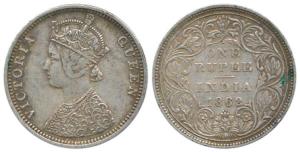 Victoria Queen, Silver Rupee, 1862, Bombay Mint, C / II / I / 2, Twelth Year. Very Fine, S