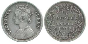 Victoria Queen, Silver ¼ Rupee, 1876, Calcutta Mint, obv. A, rev I, No Mint Mark. About Ve