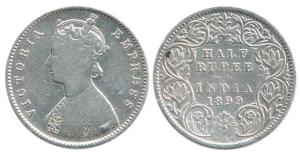 Victoria Empress, Silver ½ Rupee, 1899, Calcutta Mint, obv. A, rev. I, 'C' incuse. Fine.