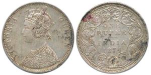 Victoria Queen, Silver Rupee, 1874, obv. C1, rev. II no dot. Very Fine+, Scarce.