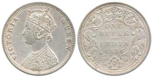 Victoria Queen, Silver Rupee, 1874, Bombay Mint, obv. C1, rev. II no dot. About Extremely 