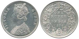 Victoria Queen, Silver Rupee, 1876. About Uncirculated.