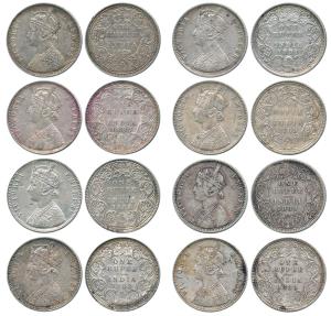 Victoria Empress, Silver Rupee (8), 1879 Bombay Mint, 1883 Calcutta Mint, 1884 Bombay Mint