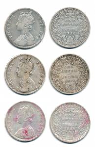 Victoria Empress, Silver Rupee (3), 1884, A / I / 'C' incuse, A / I / 'B' raised and A / I