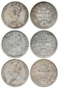 Victoria Empress, Silver Rupee (3), 1885, A / I / 'C' incuse, A / I / 'B' raised and A / I