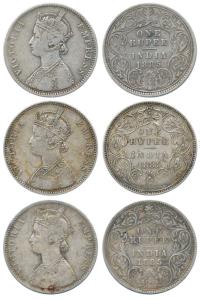 Victoria Empress, Silver Rupee (3), 1885, A / I / 'C' incuse, A / II / 'B' raised, A / I /