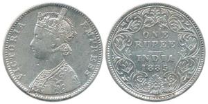 Victoria Empress, Silver Rupee, 1885, Bombay Mint, C2 / I / 'B' raised. Rare, Unlisted, Fi