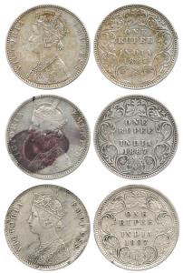 Victoria Empress, Silver Rupee (3), 1887, A4 / I / 'C' incuse (Scarce), C2 /I / 'B' (raise