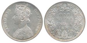 Victoria Empress, Silver Rupee, 1891. About Uncirculated.