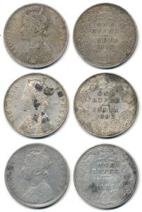 Victoria Empress, Silver Rupee (3), 1892, Bombay Mint, C2 / I / 'B' incuse. Fine to Very F