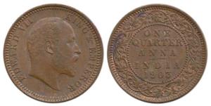Edward VII , Copper ¼ Anna, 1903. Uncirculated, Scarce.