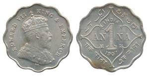Edward VII, Cupro-Nickel 1 Anna, 1907, Bombay Mint. Uncirculated, Scarce.