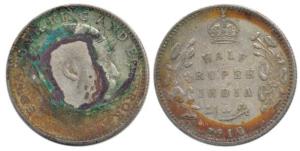 Edward VII, Silver ½ Rupee, 1910, Bombay Mint, 'B' incuse / dot. About Fine, Very Rare.