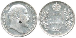 Edward VII, Silver Rupee, 1903, 'B' Incuse Below the Cross Pattee of the Crown, without ra