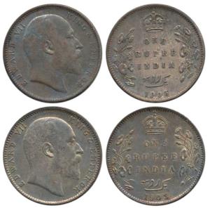 Edward VII, Silver Rupee (2), 1903, No mm, Calcutta Mint, 1903, 'B' incuse / dot, Bombay M