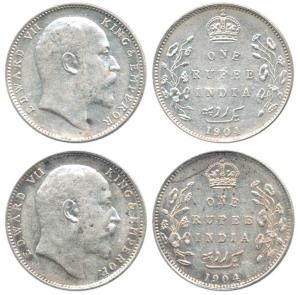 Edward VII, Silver Rupee (2), 1904, Bombay Mint, 'B' incuse and dot the other with large c