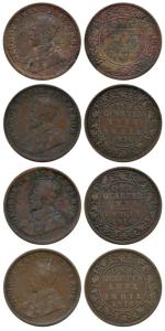 George V, Copper ¼ Anna (4), 1916, Calcutta Mint. Fine to Fine+, Scarce date. (4)