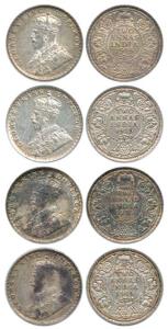 George V, Silver 2 Annas (4), 1915, Bombay Mint (3), 1915, Calcutta Mint (1), Very Fine+ t