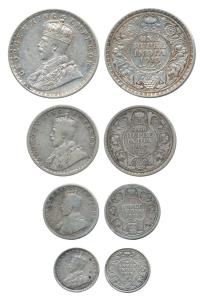 George V, Silver Rupee, ½ Rupee, ¼ Rupee and 2 Annas (4), 1915, First Two Calcutta Mint, L