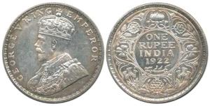George V, Silver Rupee, 1922. About Uncirculated, with slight toning.