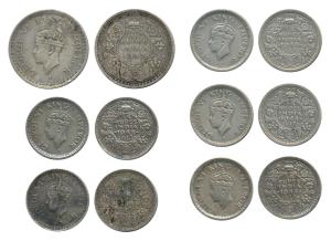 George VI, Half Silver, ½ Rupee and ¼ Rupee, Lahore Mint, 1944 ½ Rupee and 1944 ¼ Rupee (5