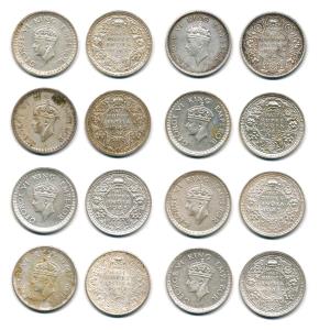 George VI, Silver and Half Silver ½ Rupee (8), 1939 Calcutta Mint, 1940 Calcutta Mint, 194