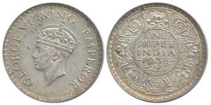 George VI, Silver Rupee, 1938, Bombay Mint, with dot, head II. Very Fine+, Scarce.