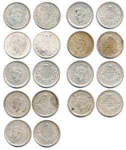 George IV, Half Silver Rupee (9), 1940, 1941, 1942, 1943 (2), 1944 (2), 1945 (2), All Bomb