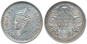 George VI, Half Silver Rupee, 1943, Bombay Mint, large head and small '3' of 1943 date. Ve